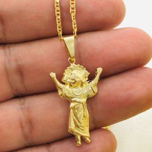 Womens Divino Nino Necklace with Mariner Chain 20" in Gold Fillled Cadena de Oro